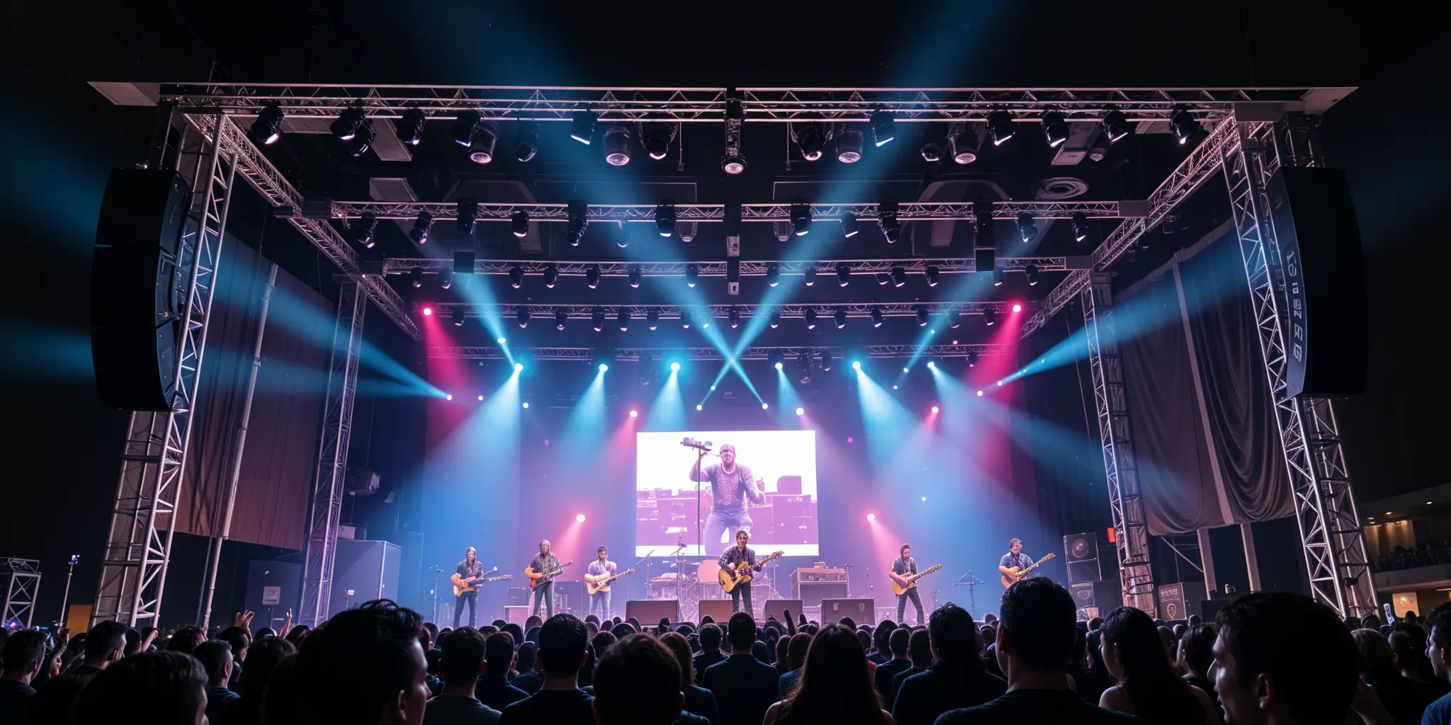 Concert stage setup with professional lighting LED screens sound equipment and instruments for a dynamic live performance - Comprehensive Guide to Setting Up a Concert Stage in 2025 - Vorlane